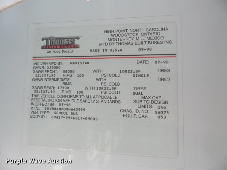 image for item DB5268 1999 International 3800 Thomas school bus