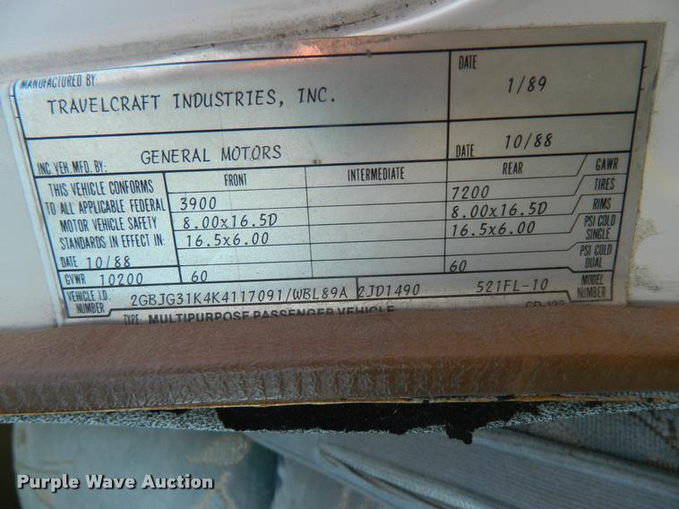 image for item J5045 1989 Chevrolet G30 Leisure-Cruiser Travelcraft RV