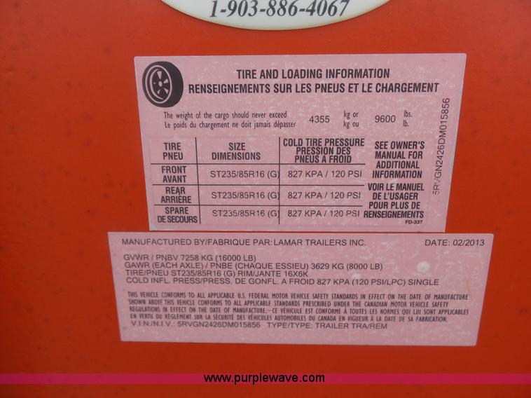 image for item L4776 2013 Lamar equipment trailer