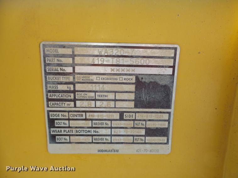 image for item DA8999 2014 Komatsu WA320-7 wheel loader