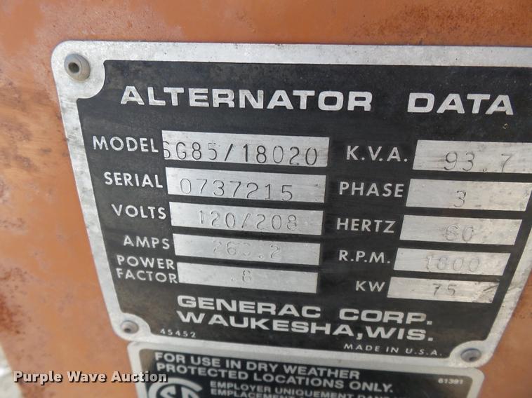 image for item K3427 1985 Generac 58368 generator