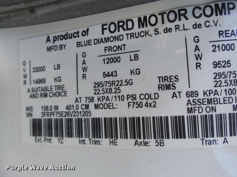 image for item K5590 2006 Ford F750 Super Duty rollback truck