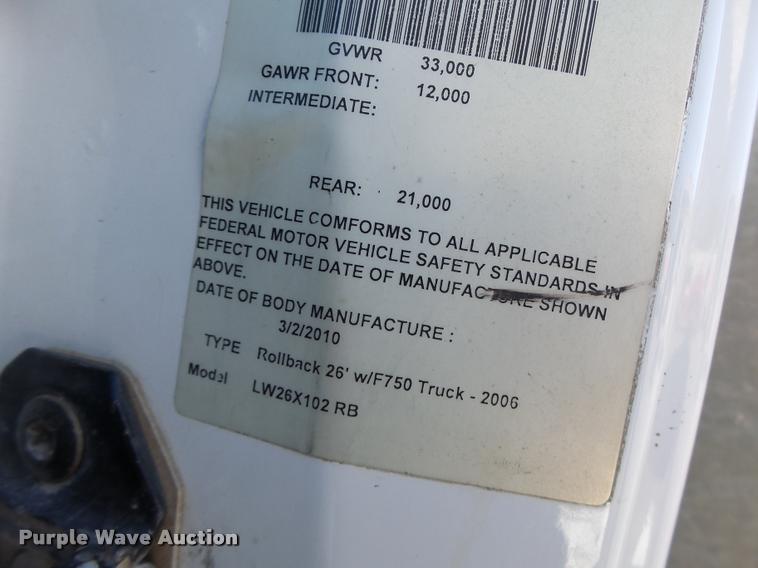 image for item K5590 2006 Ford F750 Super Duty rollback truck