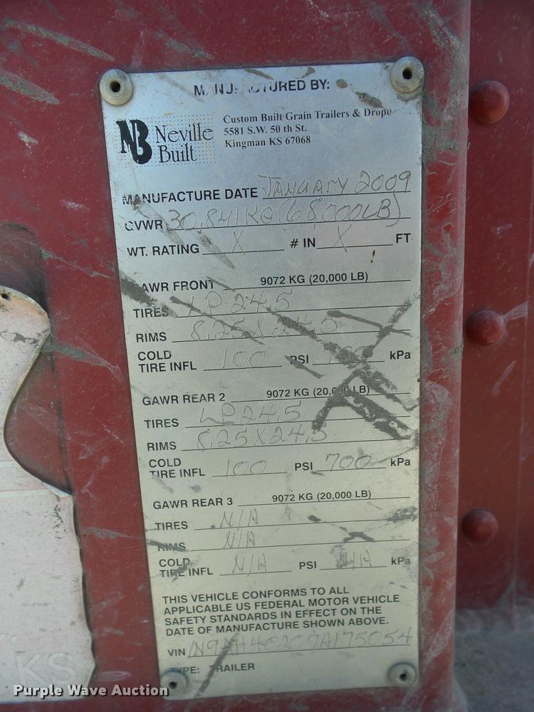 image for item AG9298 2009 Neville double hopper grain trailer