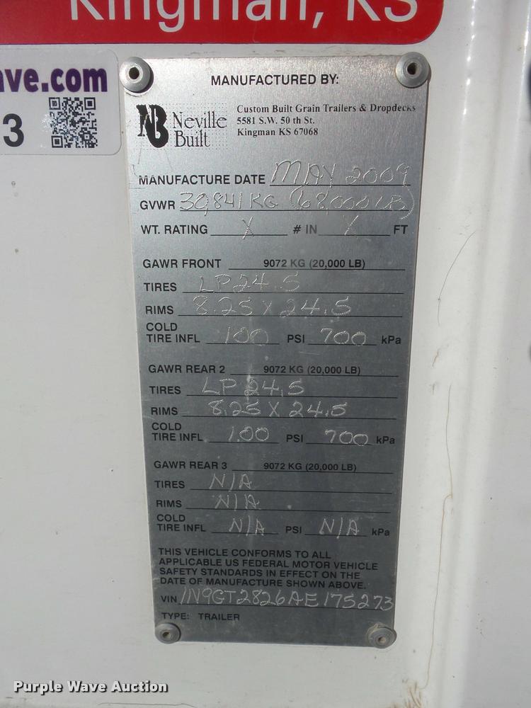 image for item AG9313 2010 Neville double hopper grain trailer