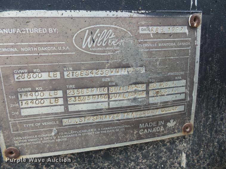 image for item BG9539 1997 Willten sprayer trailer