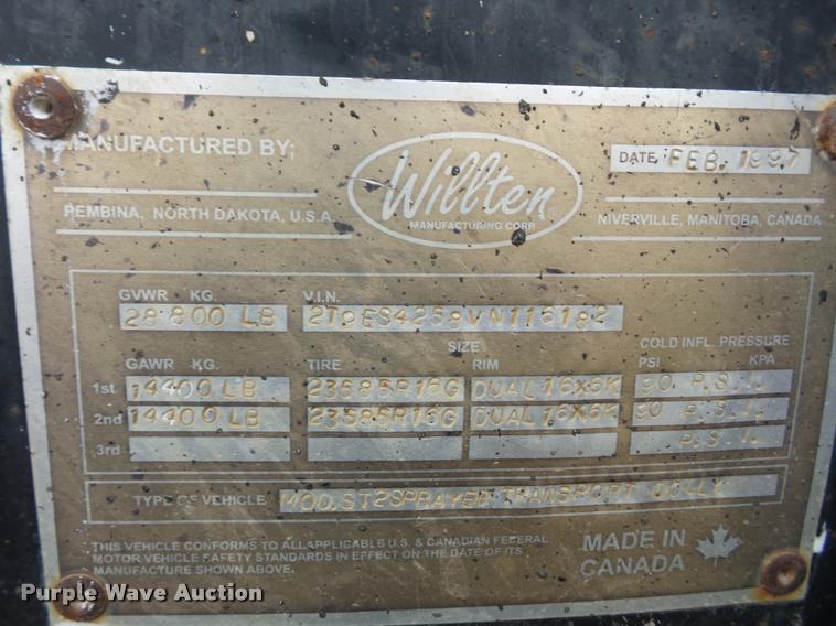 image for item BG9540 1997 Willten sprayer trailer