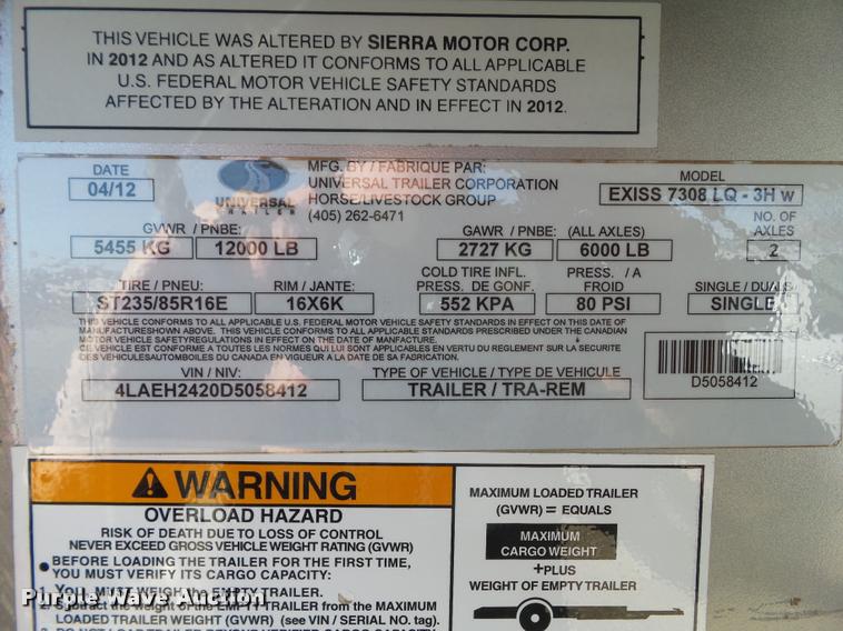 image for item L5534 2013 Exiss Sierra 7308LQ horse trailer