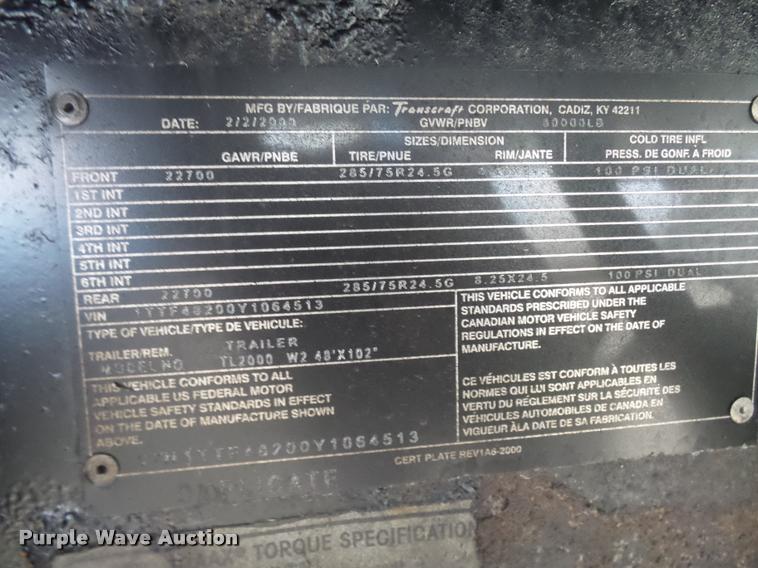 image for item AV9866 2000 Transcraft TL1000W2 flatbed trailer