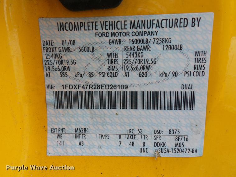 image for item BG9527 2008 Ford F450 Super Duty truck cab and chassis