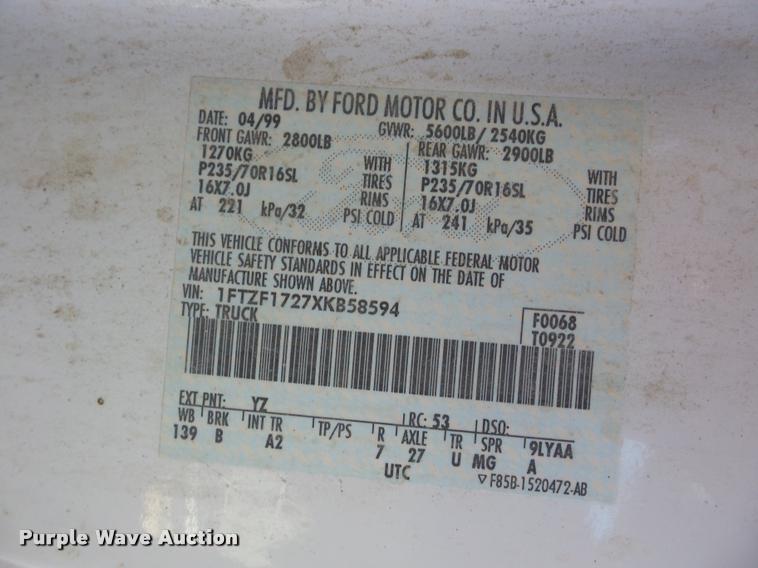 image for item BG9573 1999 Ford F150 pickup truck