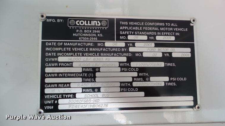 image for item DA2116 2001 Ford Econoline E450 school bus