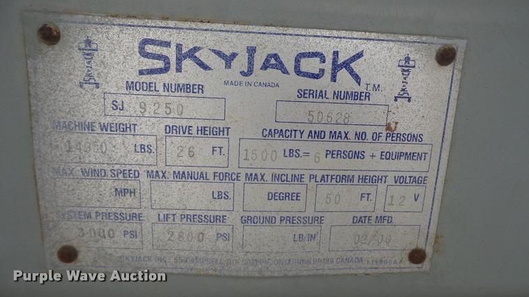 image for item DG9137 2000 Skyjack SJ9250 scissor lift