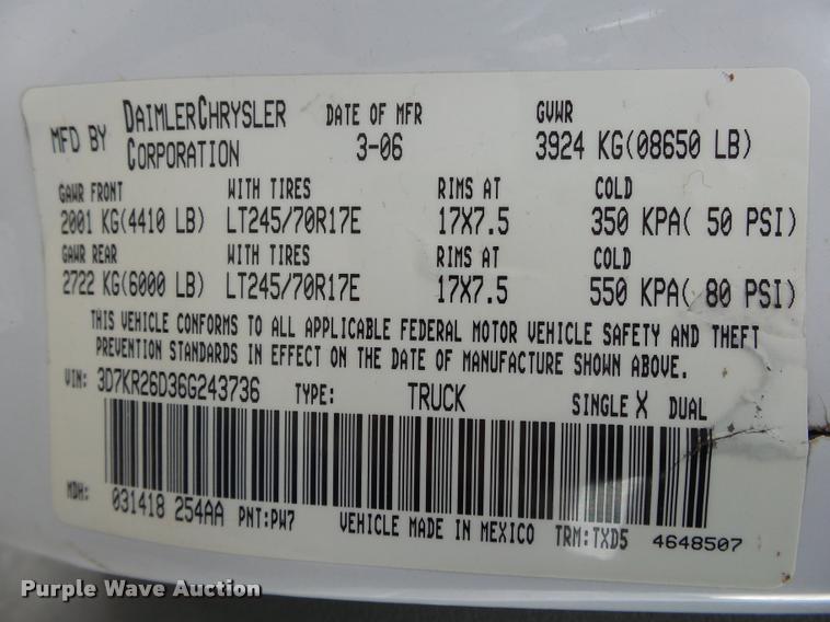 image for item K1035 2006 Dodge Ram 2500 pickup truck