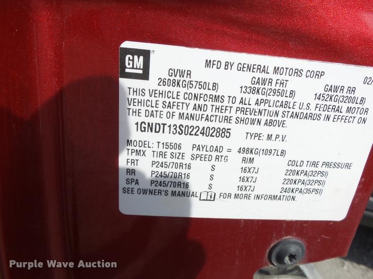 image for item K5631 2002 Chevrolet TrailBlazer SUV