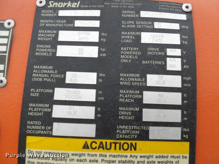 image for item AV9763 2006 Snorkel TB60 boom lift