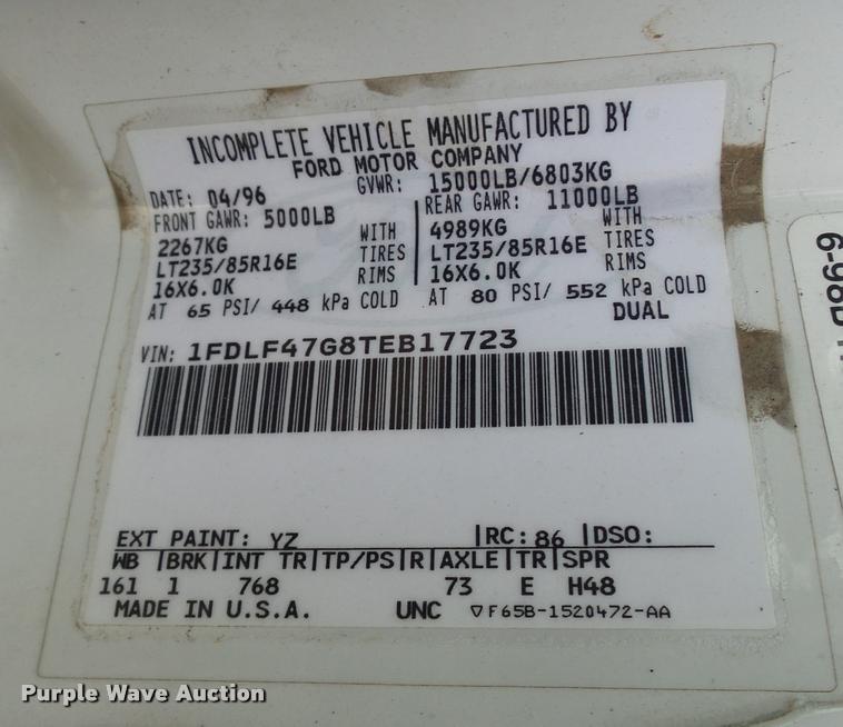 image for item AV9826 1996 Ford F450 Super Duty dump flatbed truck