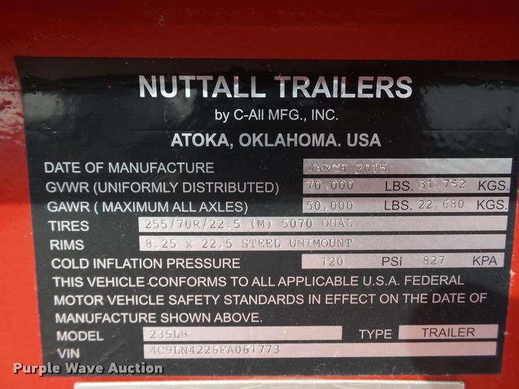 image for item BJ9292 2015 Nuttall 235LB equipment trailer