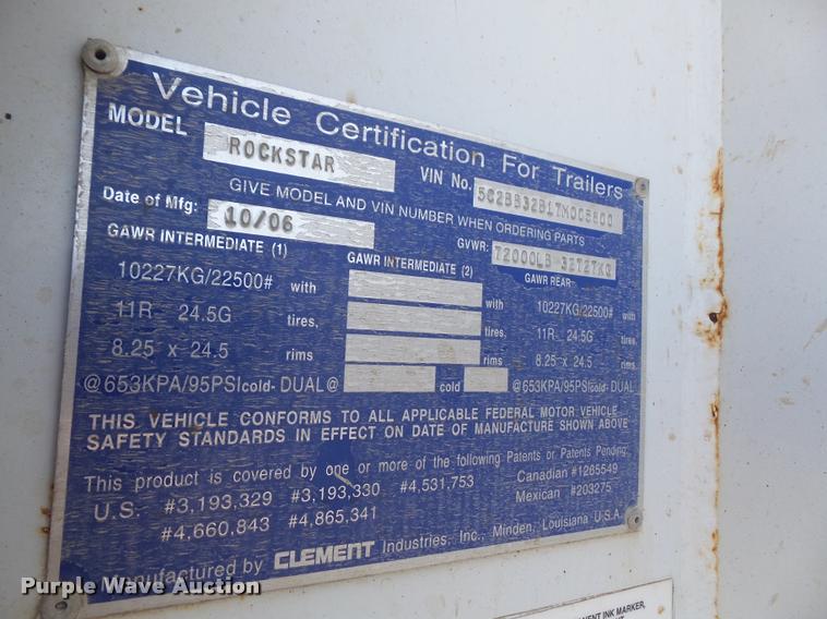 image for item DA3829 2007 Clement Rockstar barrel bed end dump trailer