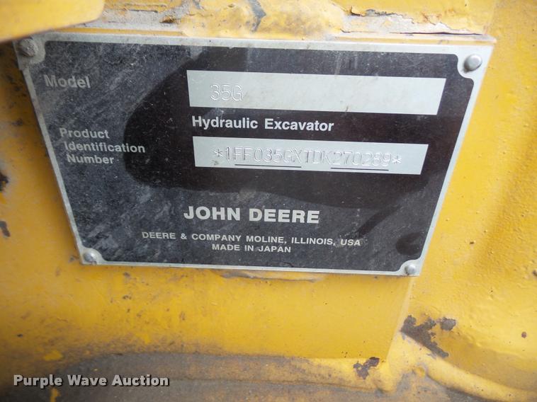 image for item DA3834 2013 John Deere 35G compact excavator