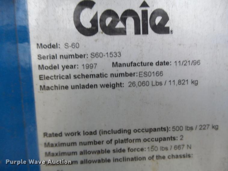 image for item K5527 1997 Genie S60 boom lift