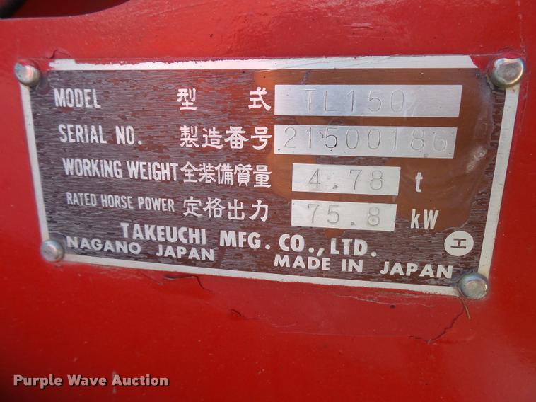 image for item L3593 2001 Takeuchi TL150 skid steer