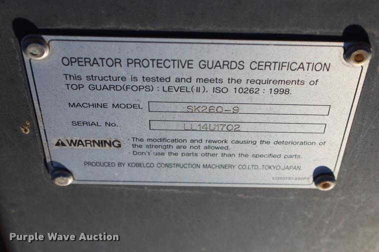 image for item L4925 2011 Kobelco SK260-9 excavator