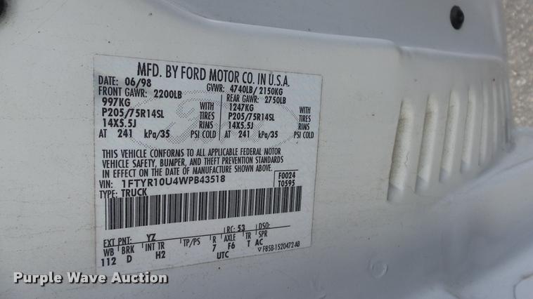 image for item K8039 1998 Ford Ranger pickup truck