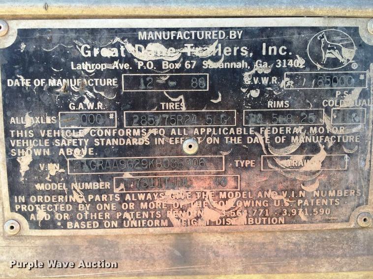 image for item F1702 1989 Great Dane dry van trailer