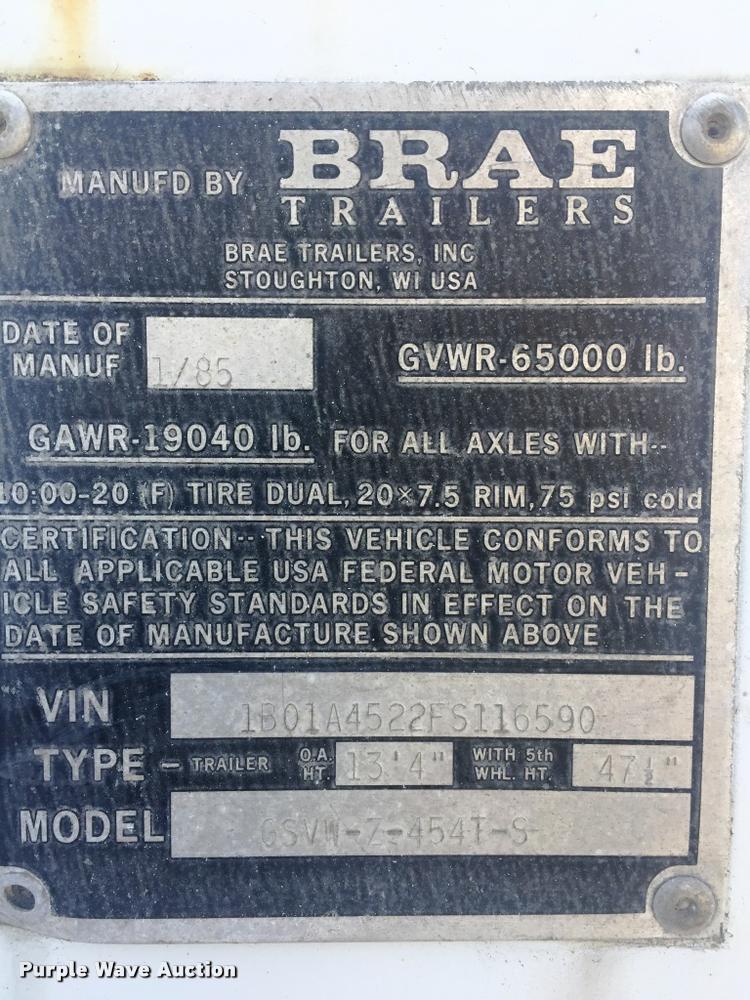 image for item F1709 1985 Brae dry van trailer