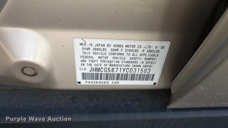 image for item DA2136 2000 Honda Accord