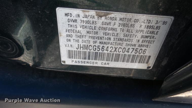 image for item DA2137 1999 Honda Accord