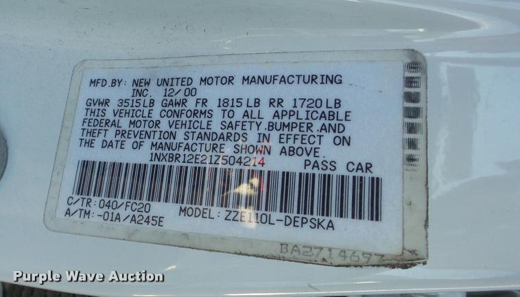 image for item DA2143 2001 Toyota Corolla