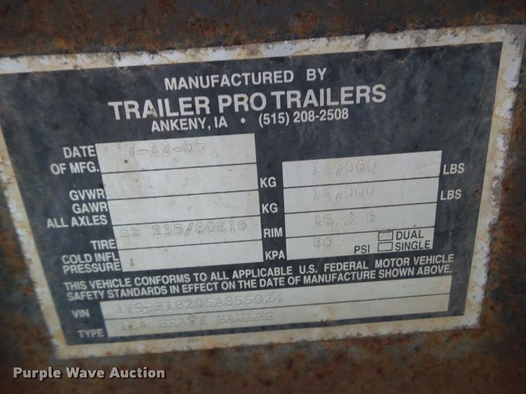 image for item BZ9992 2005 Trailer Pro utility trailer