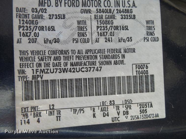 image for item DA2502 2002 Ford Explorer SUV