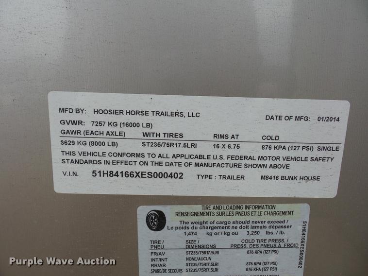image for item DA5801 2014 Hoosier horse trailer