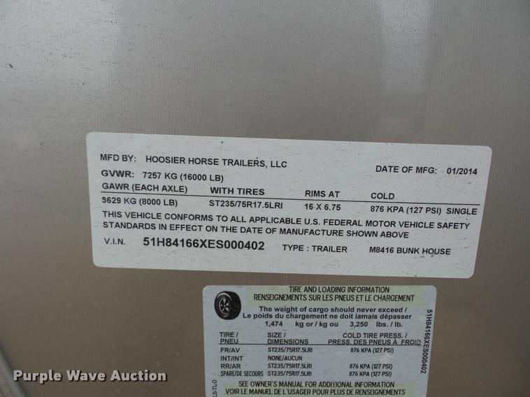 image for item DA5801 2014 Hoosier horse trailer