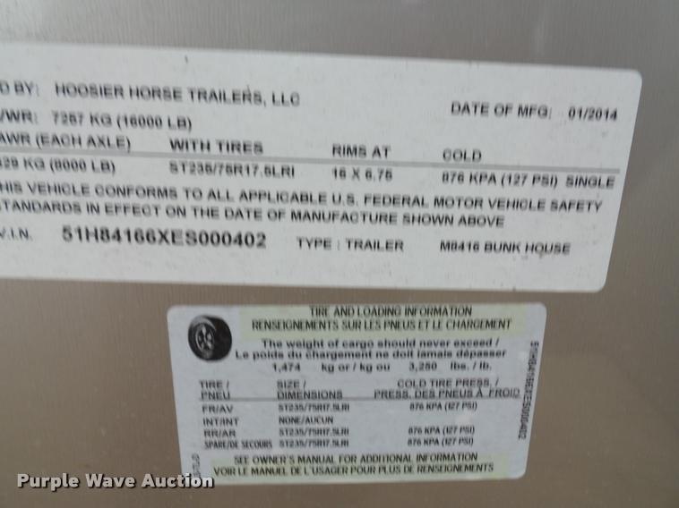 image for item DA5801 2014 Hoosier horse trailer