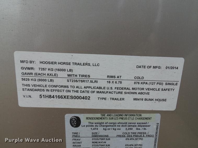 image for item DA5801 2014 Hoosier horse trailer