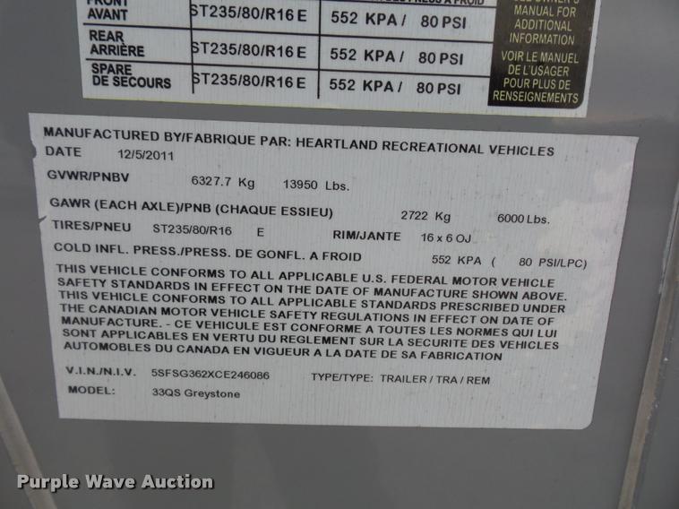 image for item DA5806 2012 Greystone 33QX camper