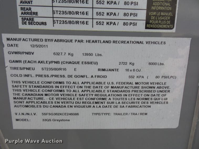 image for item DA5806 2012 Greystone 33QX camper