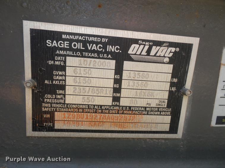 image for item DA5816 2008 Sage oil vacuum lube trailer