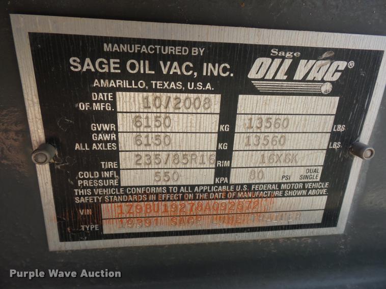 image for item DA5816 2008 Sage oil vacuum lube trailer