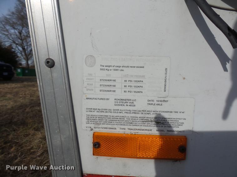 image for item DA5817 2008 Roadmaster RMWAG8548TT enclosed cargo trailer