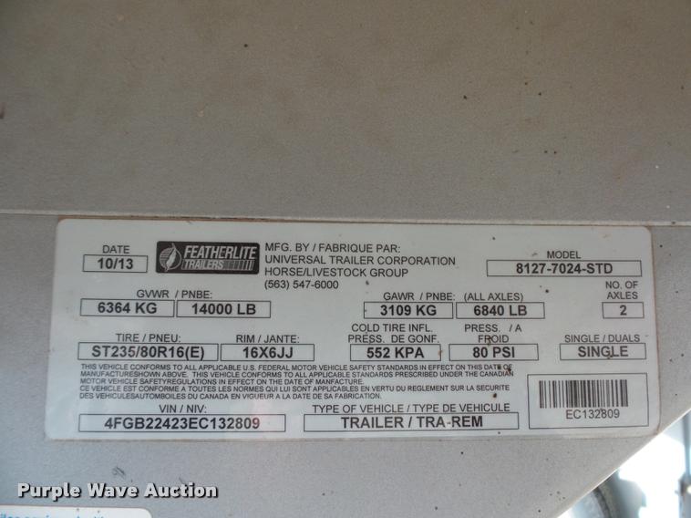 image for item DA5819 2014 Featherlite livestock trailer