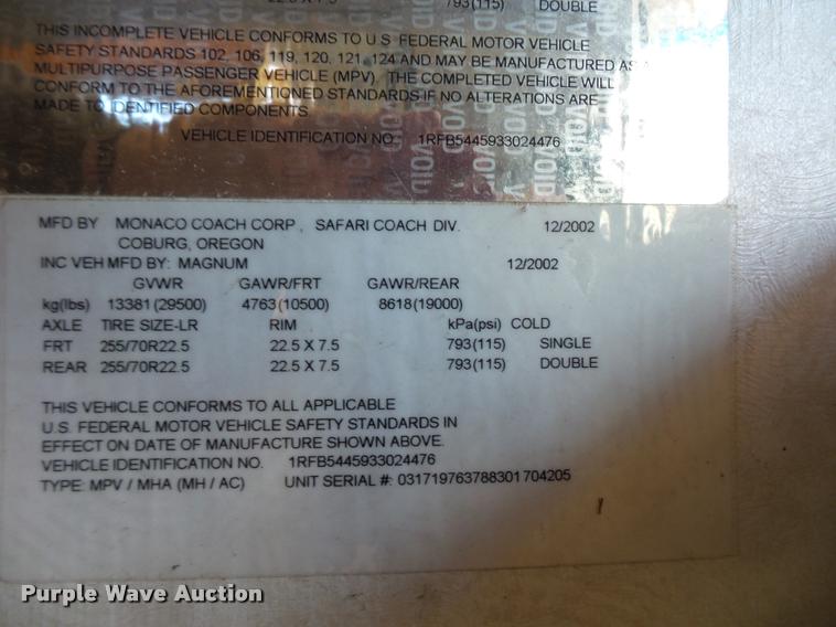 image for item DA5823 2003 Safari Cheetah RV