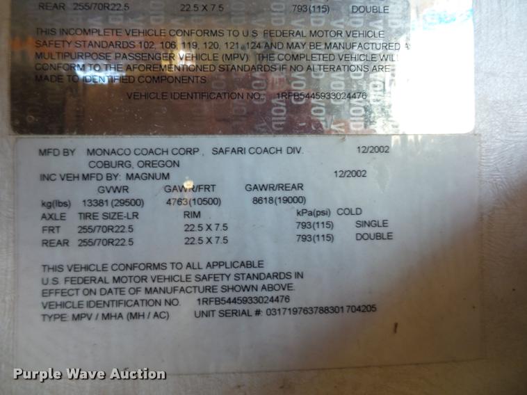 image for item DA5823 2003 Safari Cheetah RV