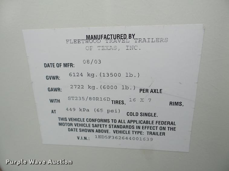 image for item DB2295 2004 Fleetwood camper