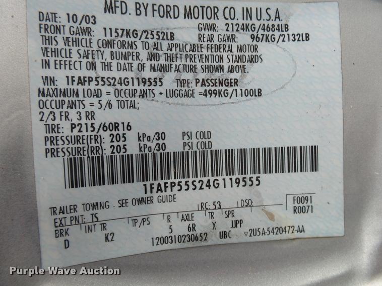 image for item K1004 2004 Ford Taurus SES