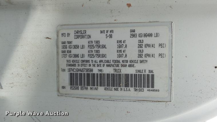 image for item K8001 1998 Dodge Ram 1500 pickup truck